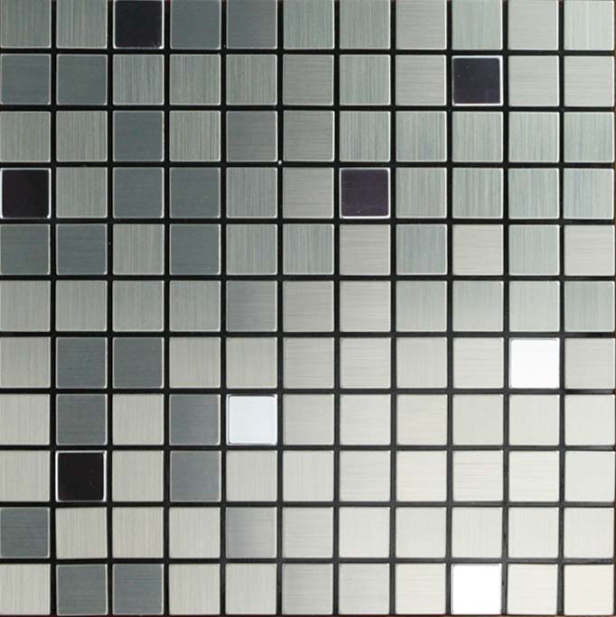 Metallic Mosaic Tile Grey Square Brushed Aluminum Panel Metal Wall