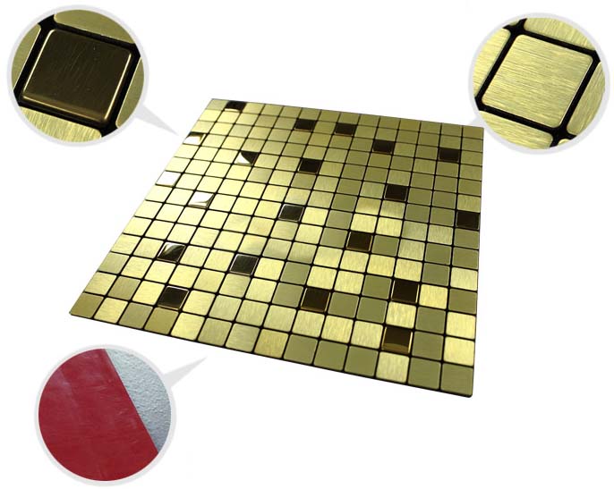 illustrations of features of metallic mosaic  tile 304 stainless steel brushed aluminum - 9101