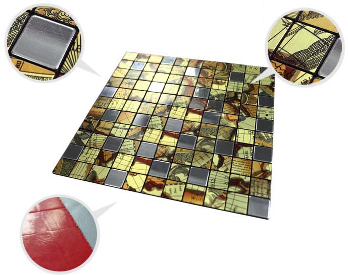 illustrations of features of metallic mosaic  tile 304 stainless steel brushed aluminum - 9104