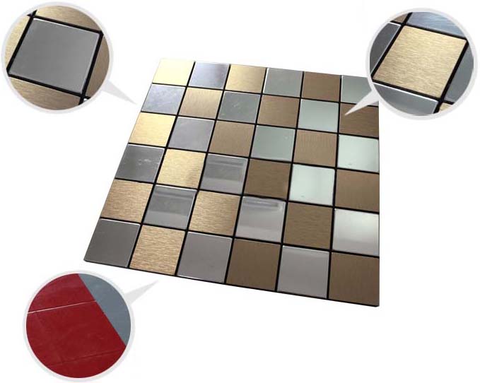illustrations of features of metallic mosaic  tile 304 stainless steel brushed aluminum - 9105