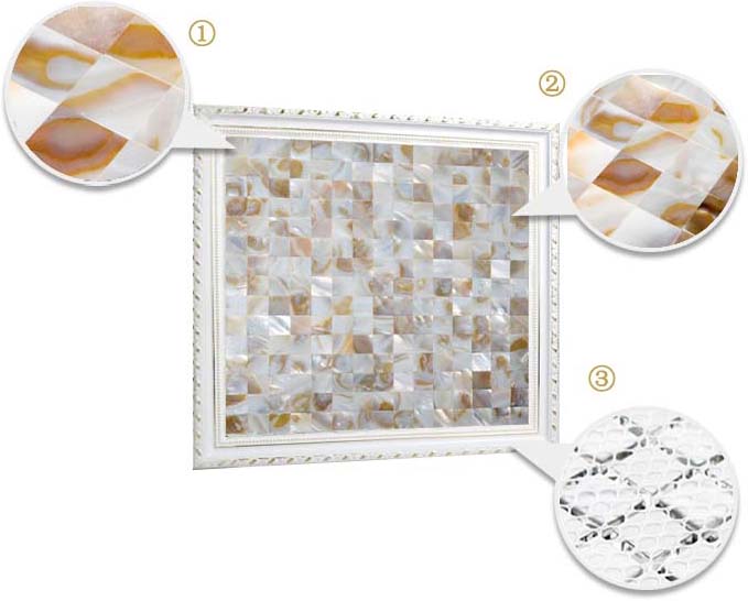 illustrations of features of mother of pearl tile - st070