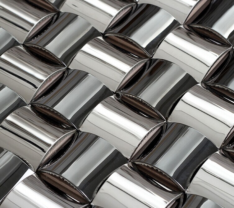 Glossy Stainless Steel Mosaic Tile Interlocking Arched Metal Tiles