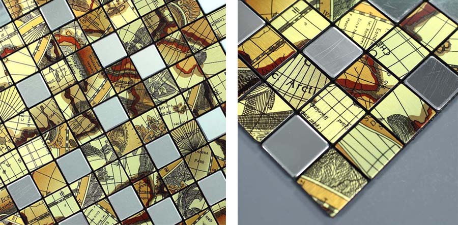metallic mosaic tile details brushed aluminum 304 stainless steel - 9104