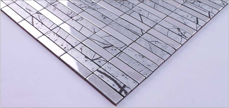 metallic mosaic tile details brushed aluminum wall backsplash- ls14302