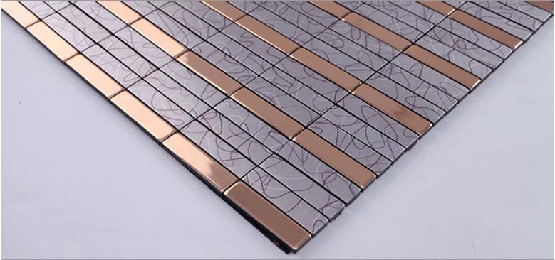 metallic mosaic tile details brushed aluminum wall backsplash- ls14303