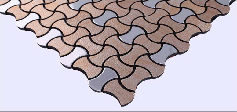 metallic mosaic tile details brushed aluminum wall backsplash- ys36804