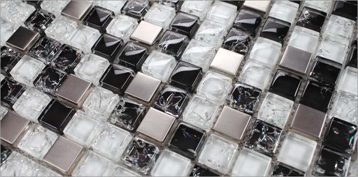 metallic mosaic tile details crack glass 304 stainless steel with porcelain base - ks33