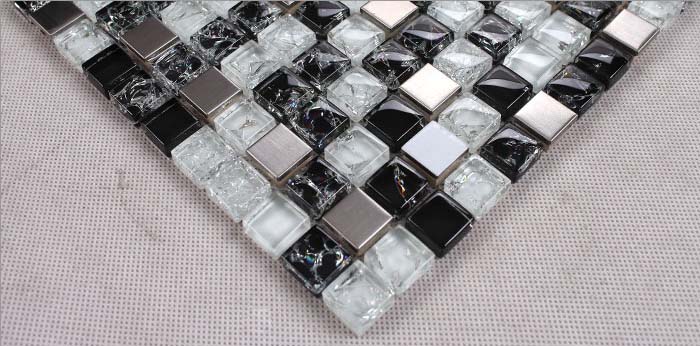 metallic mosaic tile details crack glass 304 stainless steel with porcelain base - ks33