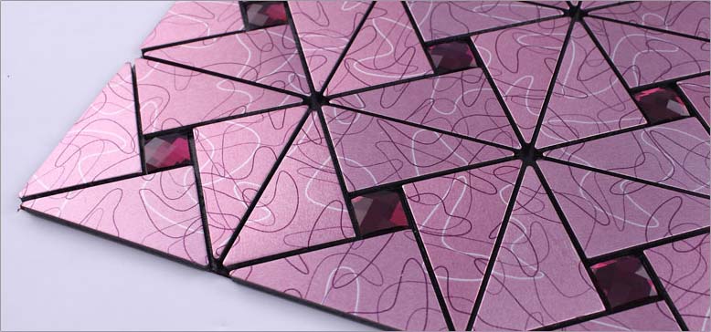 metallic mosaic tile details crystal diamond glass aluminum panel backsplash - js4056b
