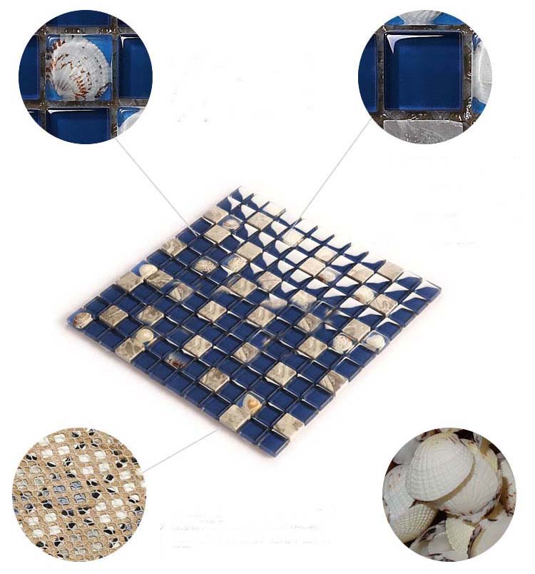 natural marble glass shell blend mosaic blue tile features - 616