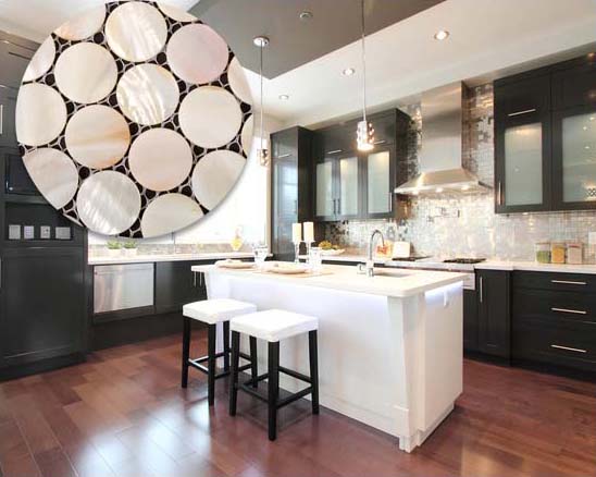 penny round shell mosaic tile kitchen backsplash ideas - st007
