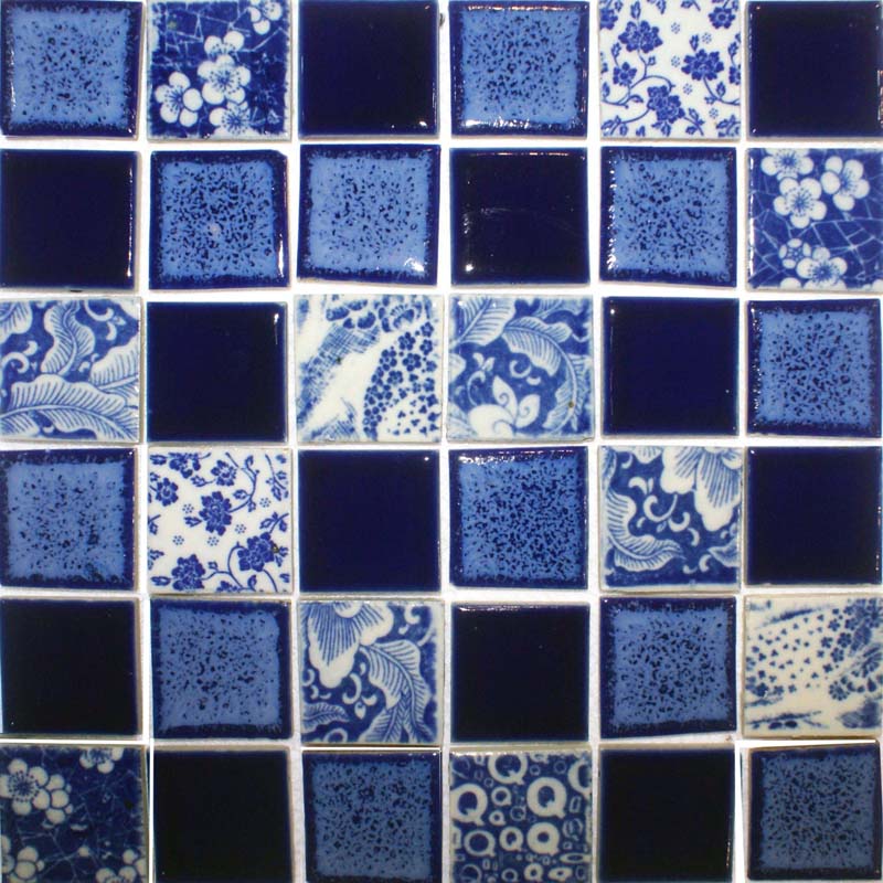 Porcelain Tile Shower Brick Backsplash, Blue And White Porcelain Bathroom Tile