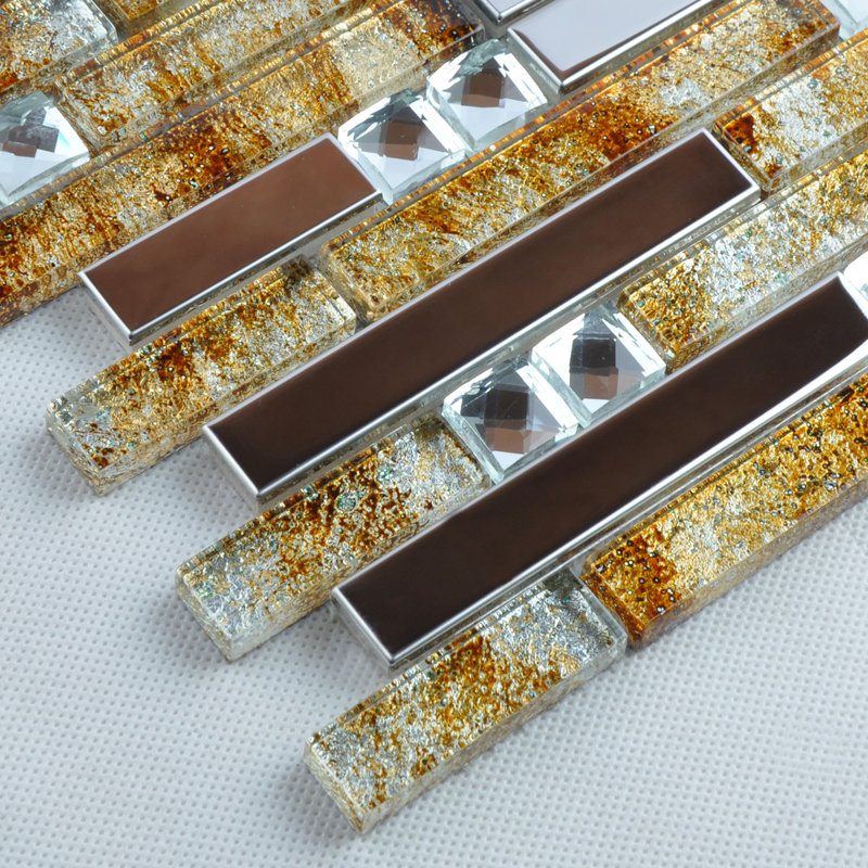 silver 304 stainless steel metal crystal glass moasic tiles diamond sheet - t005