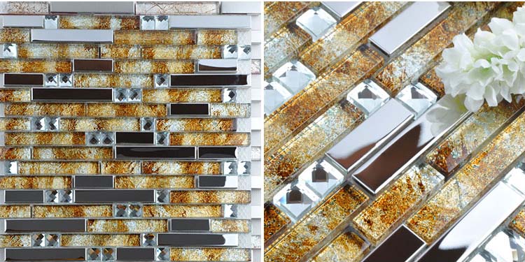 silver 304 stainless steel metal crystal glass moasic tiles diamond sheet - t005
