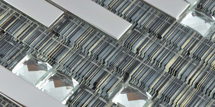 silver 304 stainless steel metal crystal glass moasic tiles diamond sheet - t006