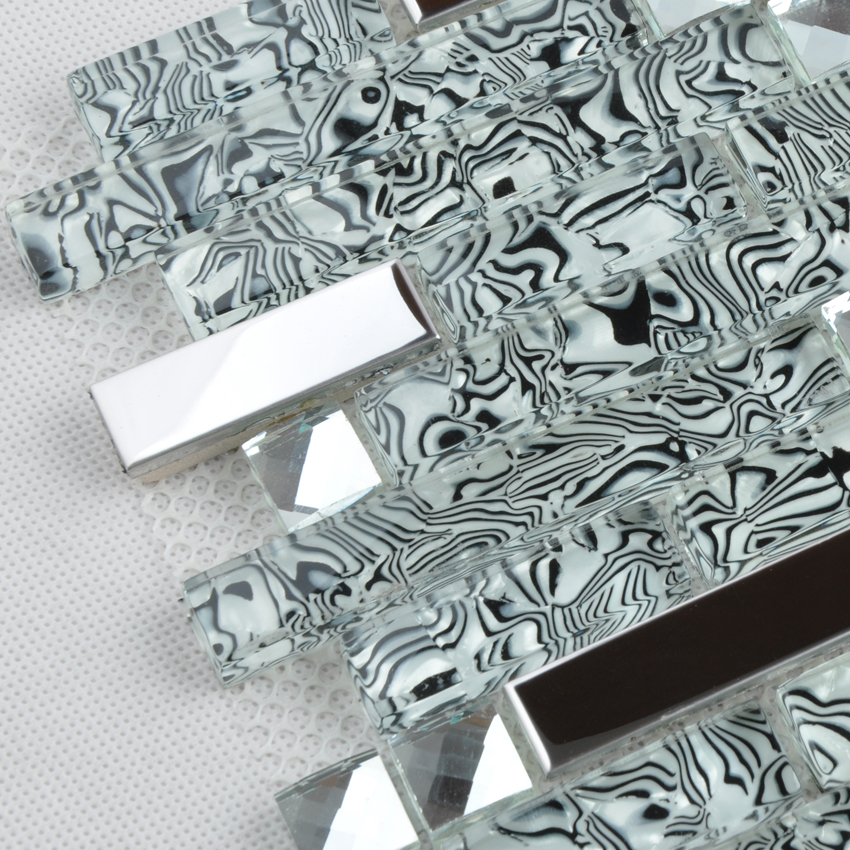 silver 304 stainless steel metal crystal glass moasic tiles diamond sheet tiles - tws052