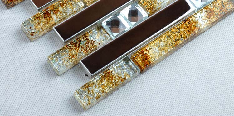 silver 304 stainless steel metal crystal glass moasic tiles diamond wall sheet - t005