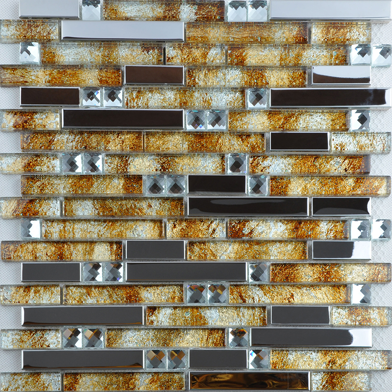 silver 304 stainless steel metal crystal glass mosaic tile diamond wall sheet - t005