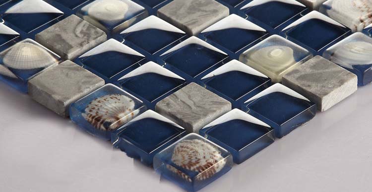 stone glass mosaic tile shell blue wall tiles sticker - 616