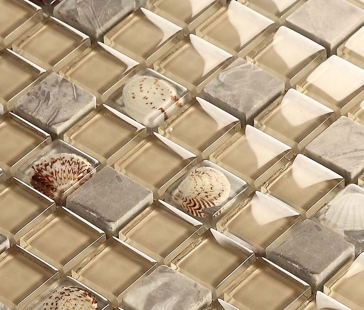Gray Stone Mosaic Buff Gl Glossy Tile Backsplash Resin Shell Tiles Stone Gl Mosaic Tile Shell Wall Stickers 615