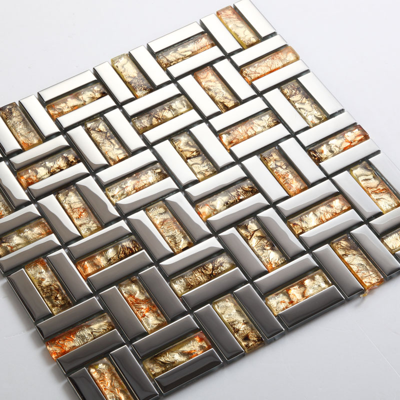 Wholesale Strip Glass Mosaic Wall Tile Gold Silver Mixed Crystal Metal