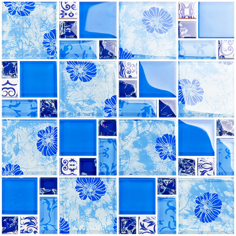  blue  glass mosaic tiles crackle tile hand paint tile 