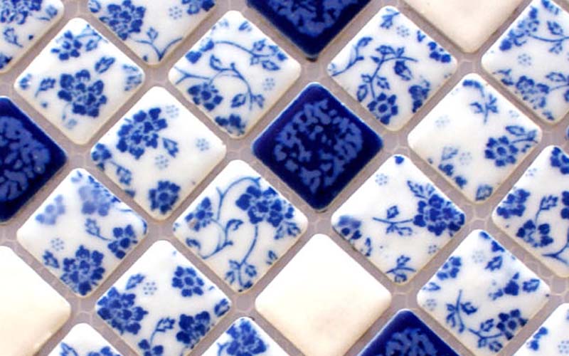 Blue and White Tile Glossy Porcelain Mosaic Bathroom Tiles ...